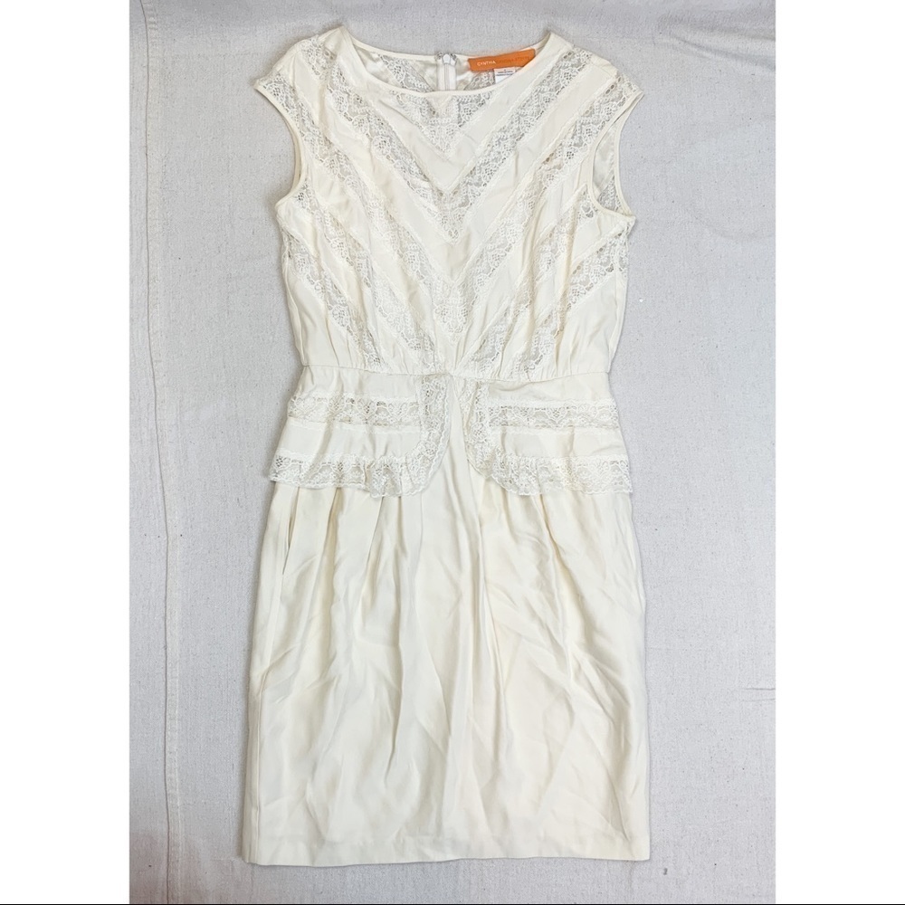 Cynthia Steffe Cream 100% Silk Lace Peplum Dress